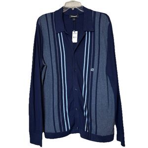 EXPRESS Men's Blue Striped Knit Front Button 100% Cotton Sweater Size Large NWT